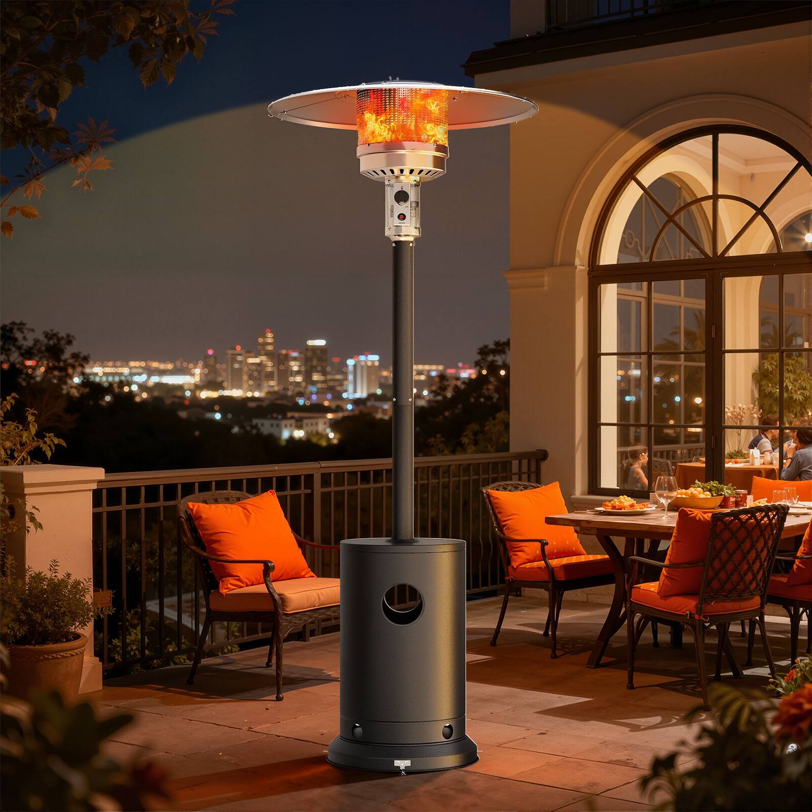 Alt View 1. HUGROVE - 50,000 BTU Patio Heater, Outdoor Patio Heater with Wheels, Round Table Design, Triple Protection System, for Outdoor Use - Black.