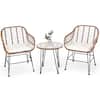 Front. Costway - 3PCS Patio Rattan Bistro Set Coffee Table Armchair Garden Cushion - Beige.