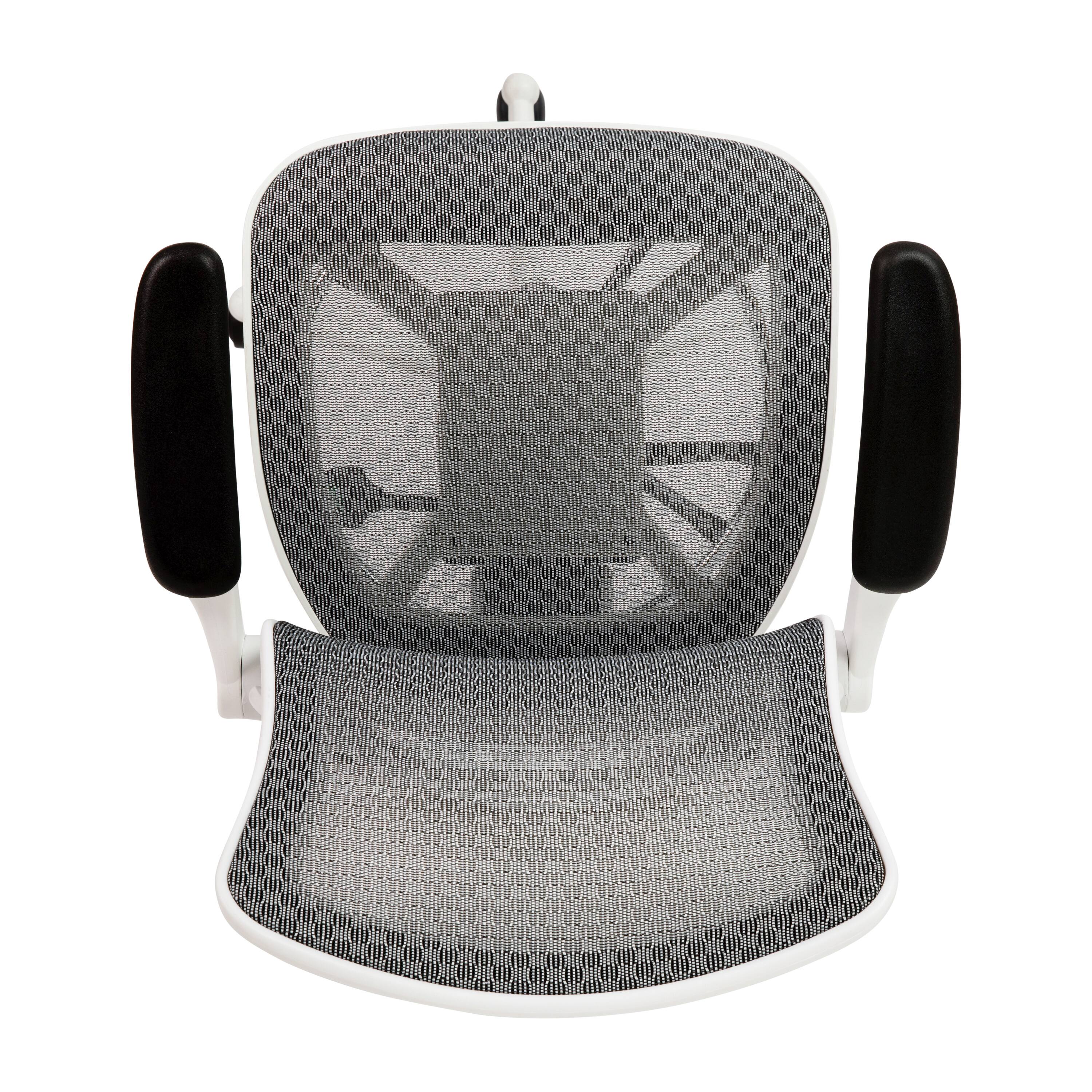 Alt View 8. Emma + Oliver - Mid-Back Transparent Mesh Drafting Chair with Flip-Up Arms - Gray Mesh/White Frame.