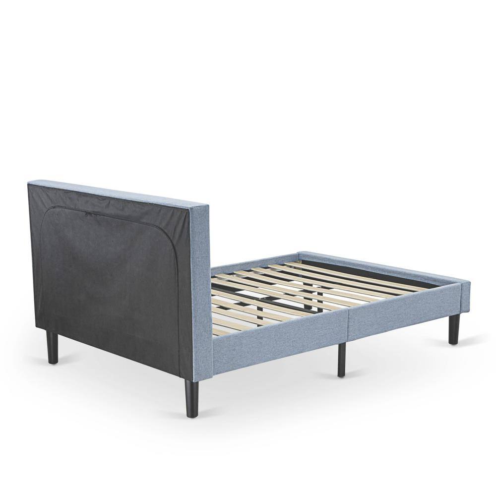 Angle. East West Furniture - FN11F-1GO15 2-Pc Platform Full Size Bed Set with 1 Bed Frame and a Night Stand for Bedrooms - Denim Blue Linen Fabric - Denim Blue.