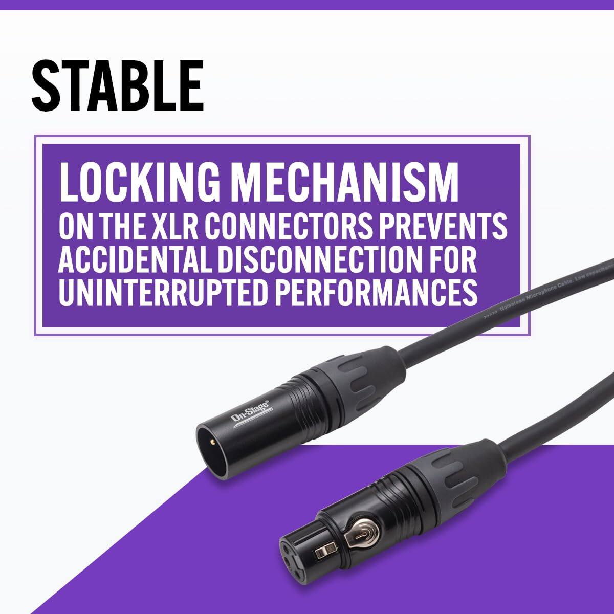 STABLE

LOCKING MECHANISM ON THE XLR CONNECTORS PREVENTS ACCIDENTAL DISCONNECTION FOR UNINTERRUPTED PERFORMANCES