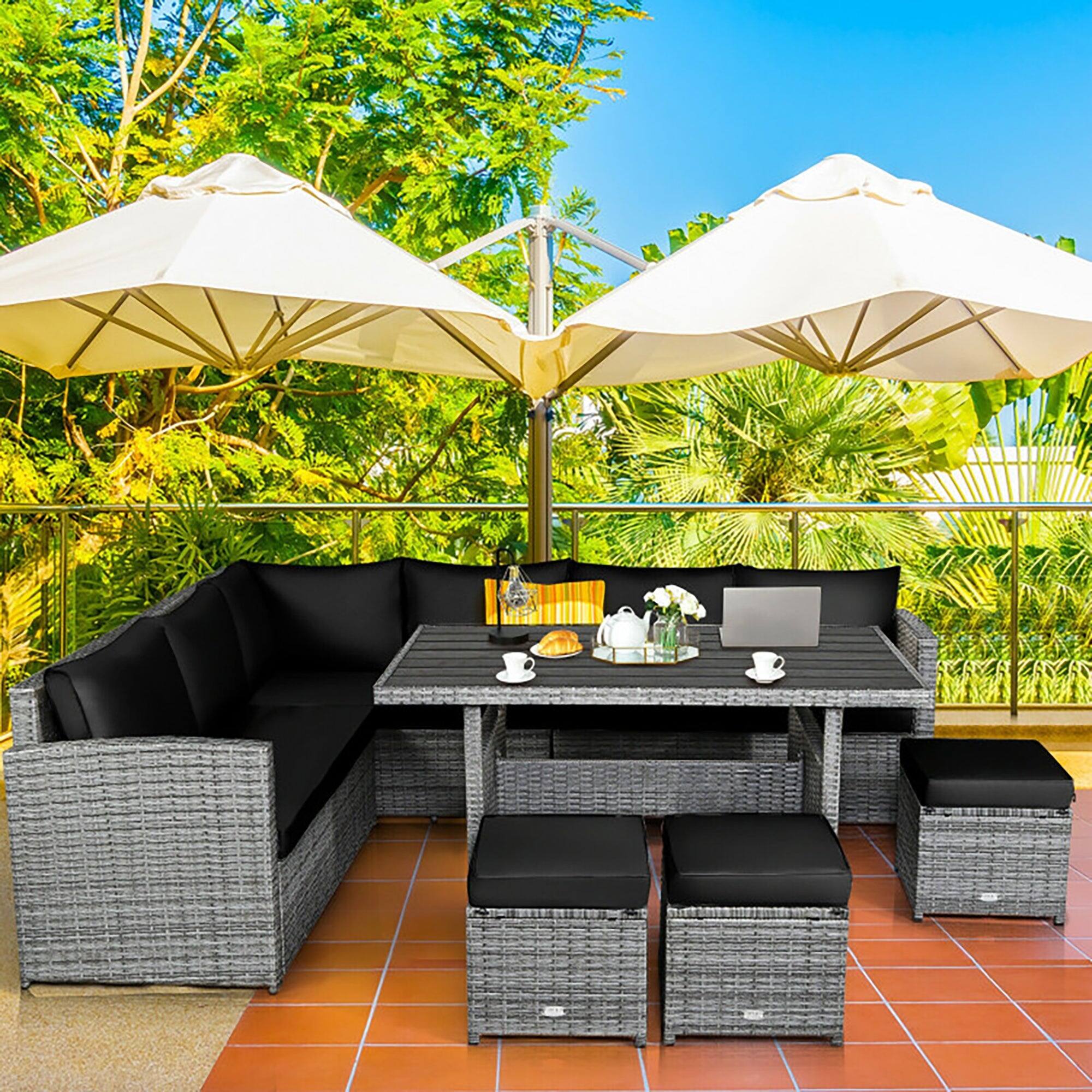 Alt View 8. Boyel Living - 7 Pieces Outdoor Wicker Sectional Sofa Set with Dining Table - Black.