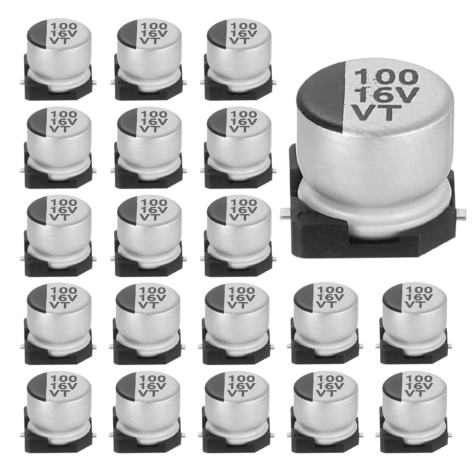 Unique Bargains - 100uF 16V SMD Aluminum Electrolytic Capacitor, Low Impedance, 6.3x5.4mm, 20pcs, for TV/Computer/DIY - Silver price history on PriceWatchPro