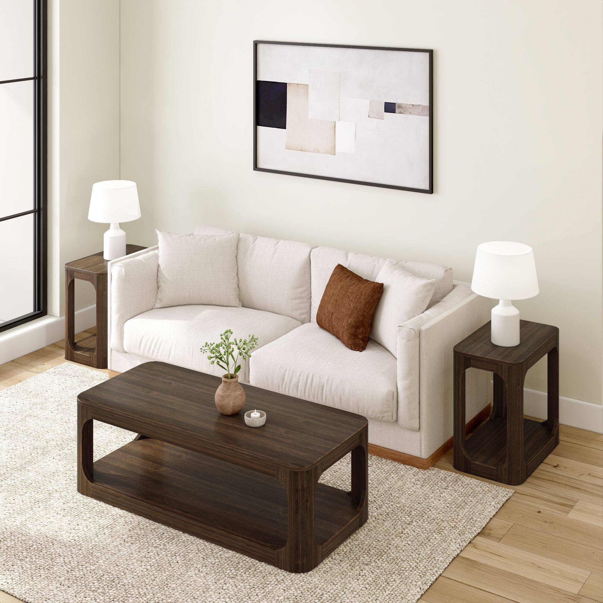 Alt View 4. Plank+Beam - Forma Rectangular Coffee Table with Shelf (54in x 24in / 1370mm x 610mm), Walnut - Walnut.