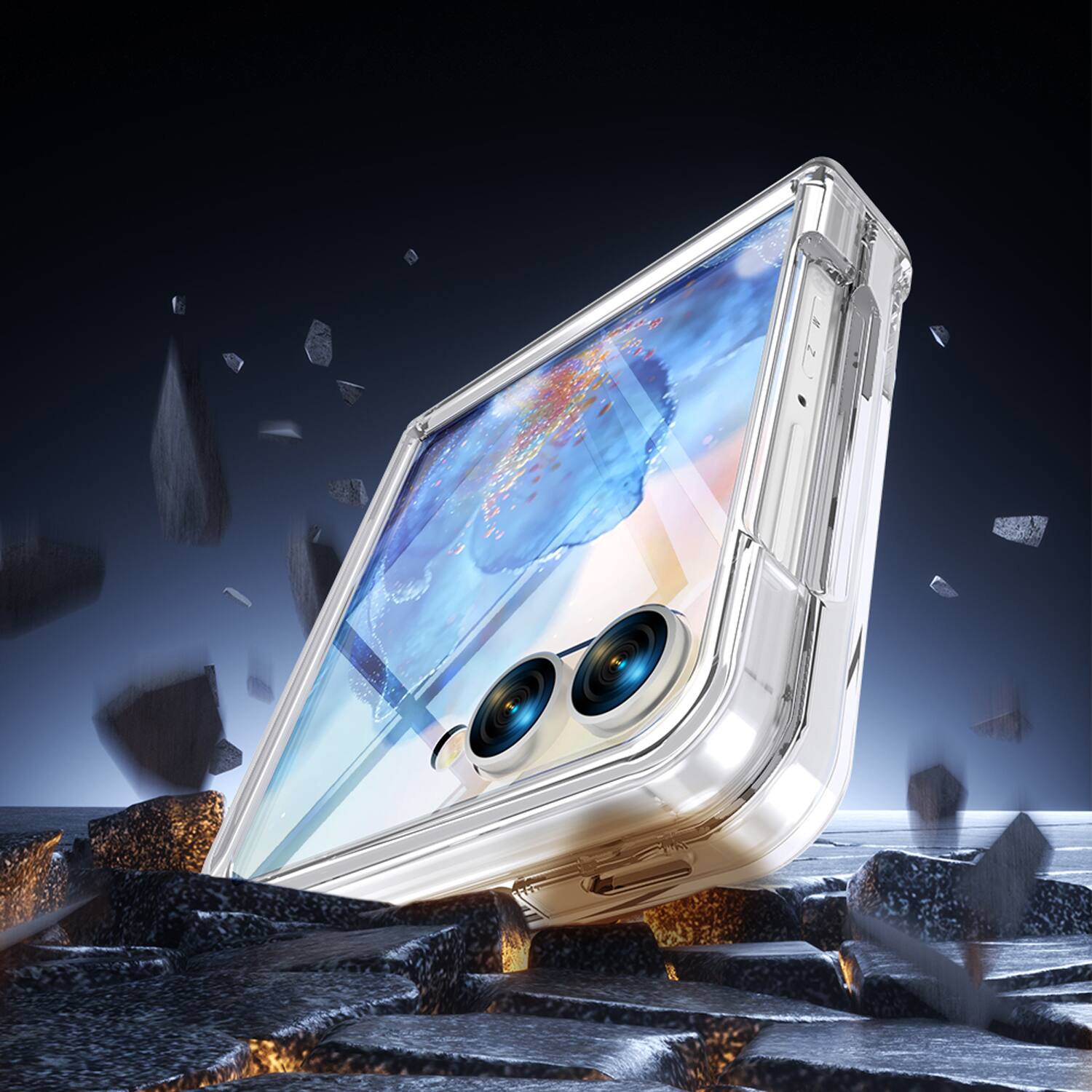 Alt View 1. Dteck - for Samsung Galaxy Z Flip8 Case with Built-in Screen Protector, Full Hinge Protection,Rugged PC Glossy Clear Cover - Clear.