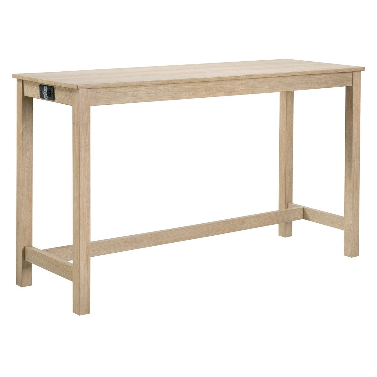 Alt View 9. Loheer - Loheer Bar Table Set With Three Stools, Power Outlet, Light Oak Rectangular Table - Light Oak.