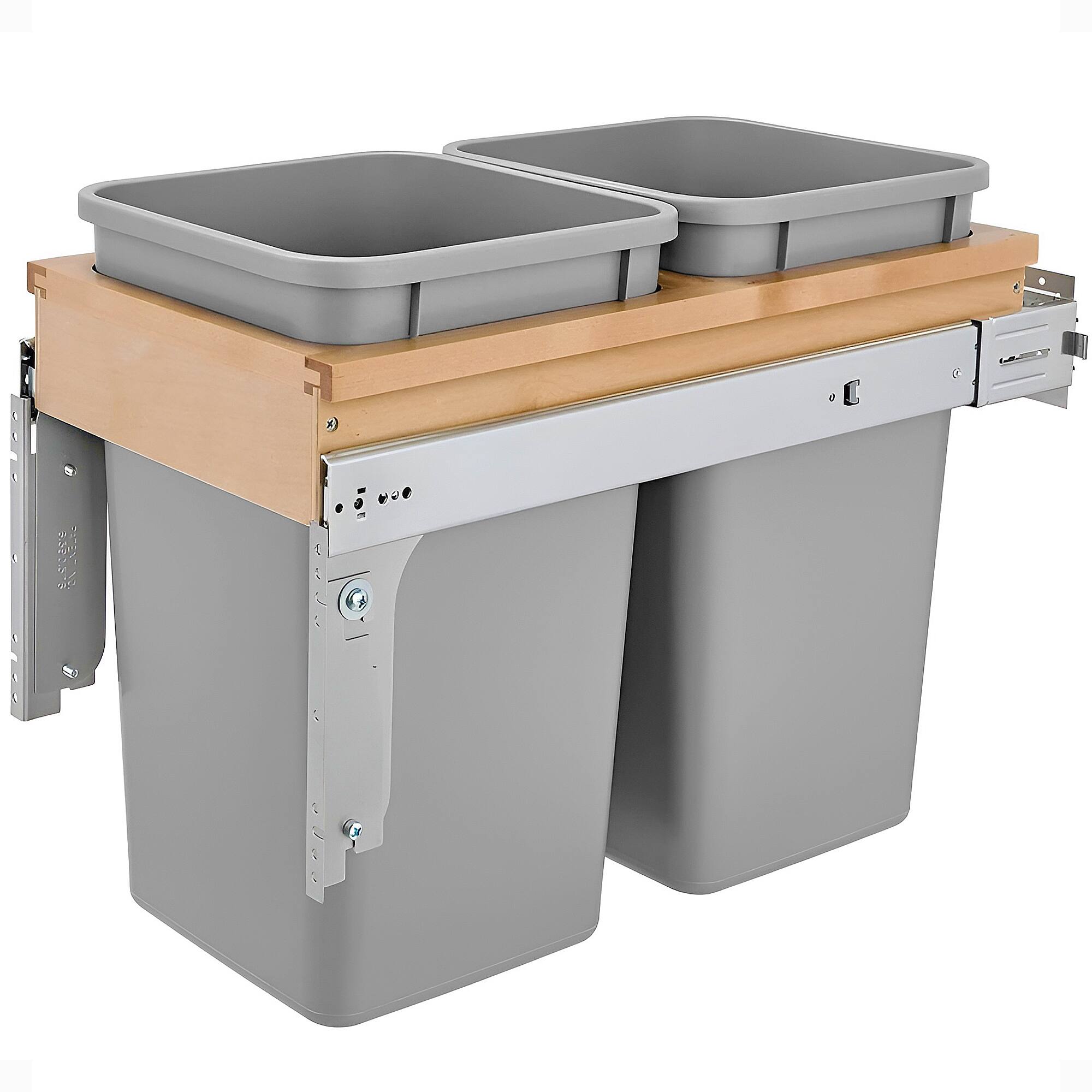 Front. Rev-A-Shelf - Rev-A-Shelf Pullout Top Mount Trash Can w/ Soft-close, 27 qt., 4WCTM-15BBSCDM2 - Light Brown.
