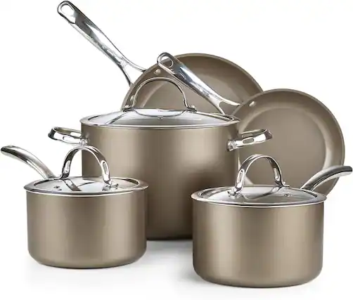 Front. Cooks Standard - 8pc Hard-Anodized Ceramic Nonstick Cookware Set,Saucepans, Stockpot, Frying Pans & Lids, Induction Bronze - bronze.