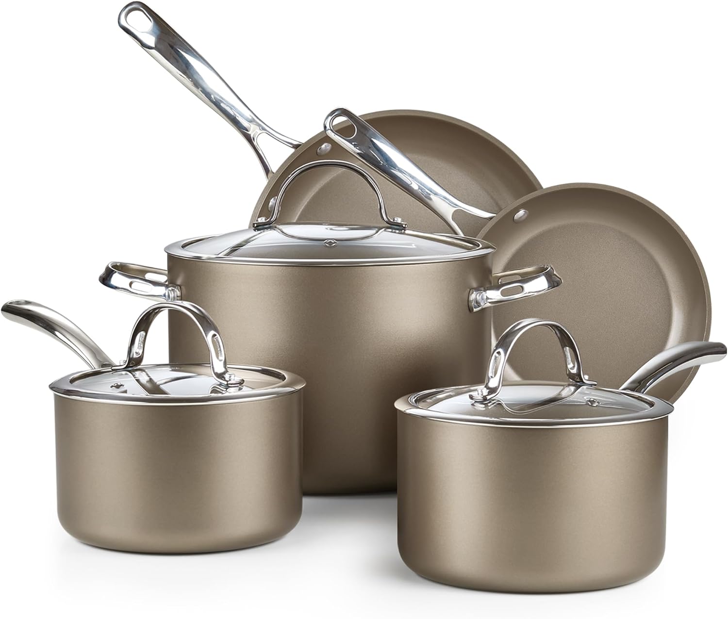 Front. Cooks Standard - 8pc Hard-Anodized Ceramic Nonstick Cookware Set,Saucepans, Stockpot, Frying Pans & Lids, Induction Bronze - bronze.