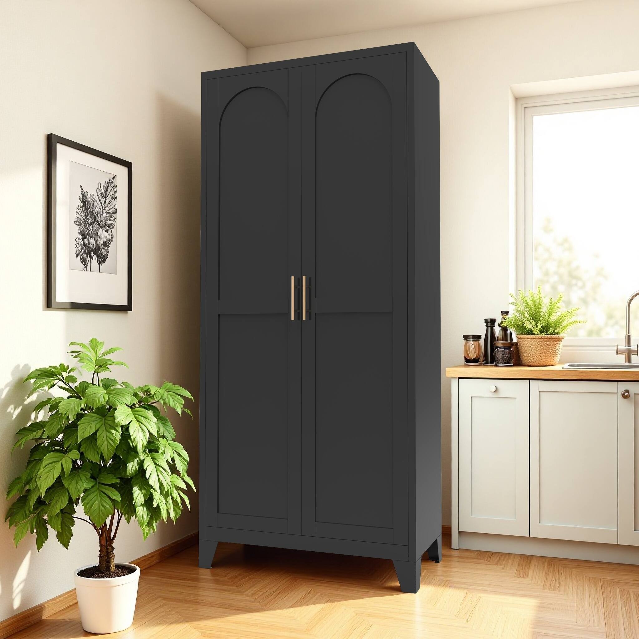 Front. Aukfa - 71" 2-Door Metal Storage Cabinet - Adjustable Shelves, for Bedroom, Living Room, Kitchen - Black.