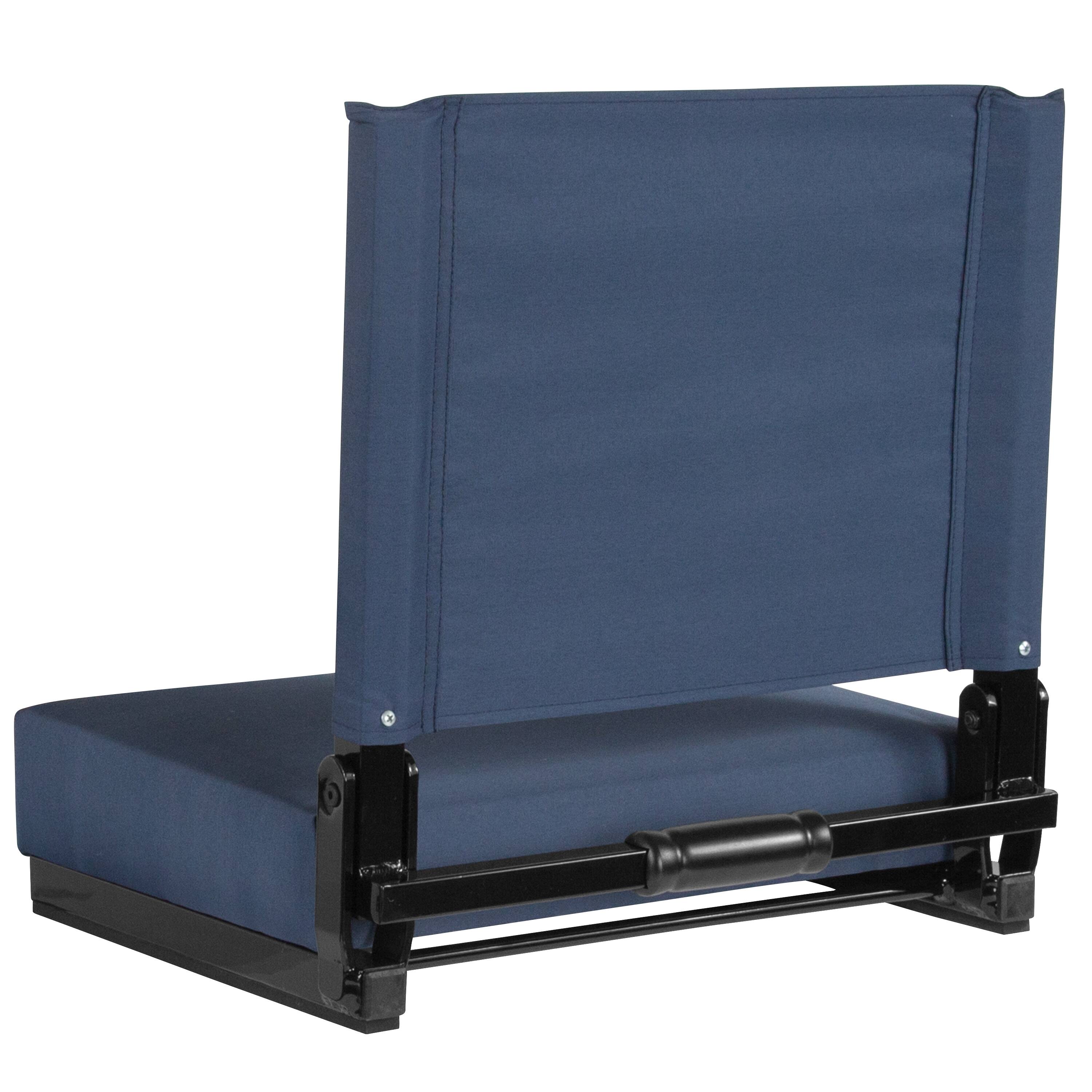 Alt View 4. Emma + Oliver - 500 lb. Rated Lightweight Stadium Chair with Handle & Ultra-Padded Seat - Navy Blue.