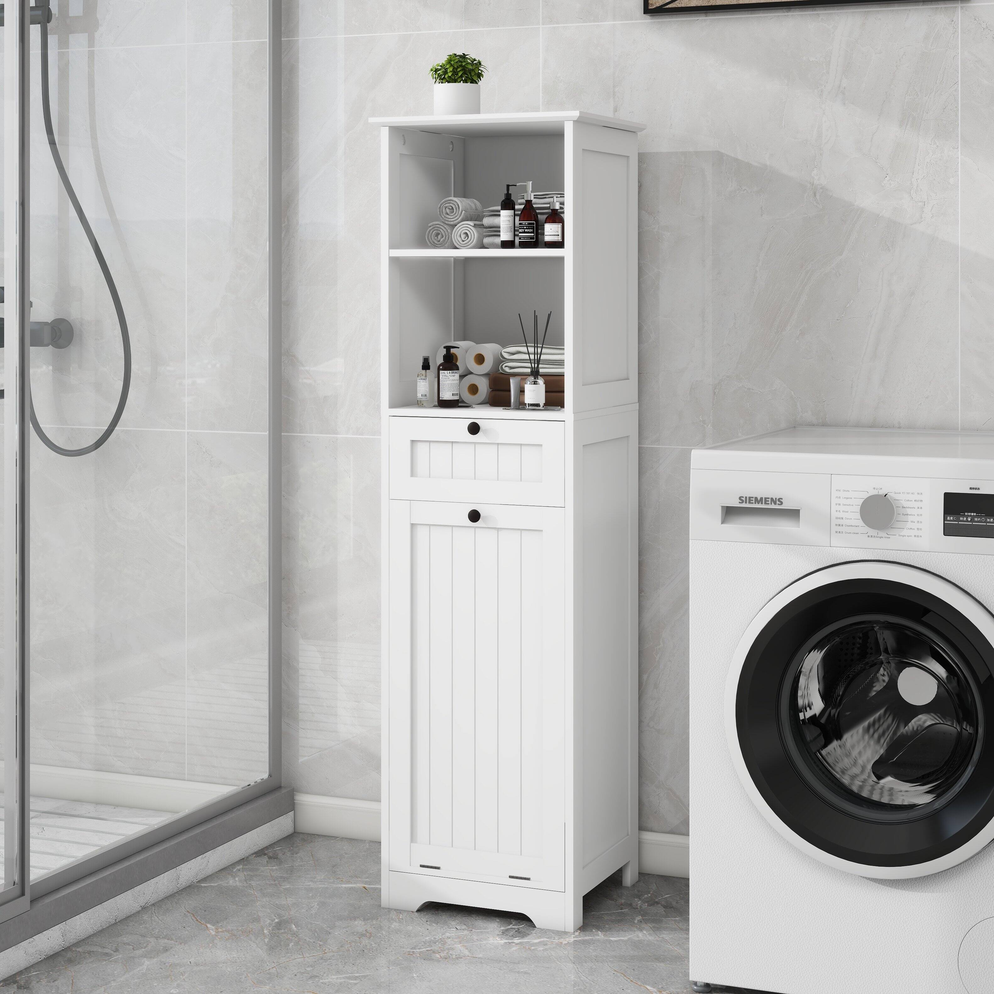 Front. APRILSOUL - White Laundry Sorter Cabinet with Double Storage Function for Space Saving and Organization - White.