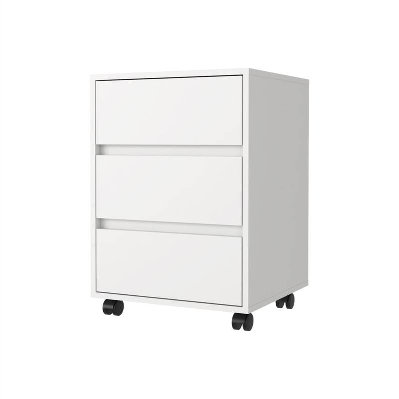 Angle. HTUTWOO - 3-Drawer Rectangle Filing Cabinet - Mobile Storage File Cabinet with Wheels, Locking Casters, All-Metal Hardware - White.