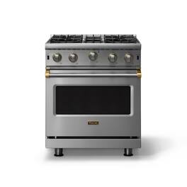 Viking - 30"W. 4.0 Cu. Ft. Freestanding Self-Clean Open Burner Gas Convection Range - Stainless Steel w. Brushed Brass Trim - Stainless Steel