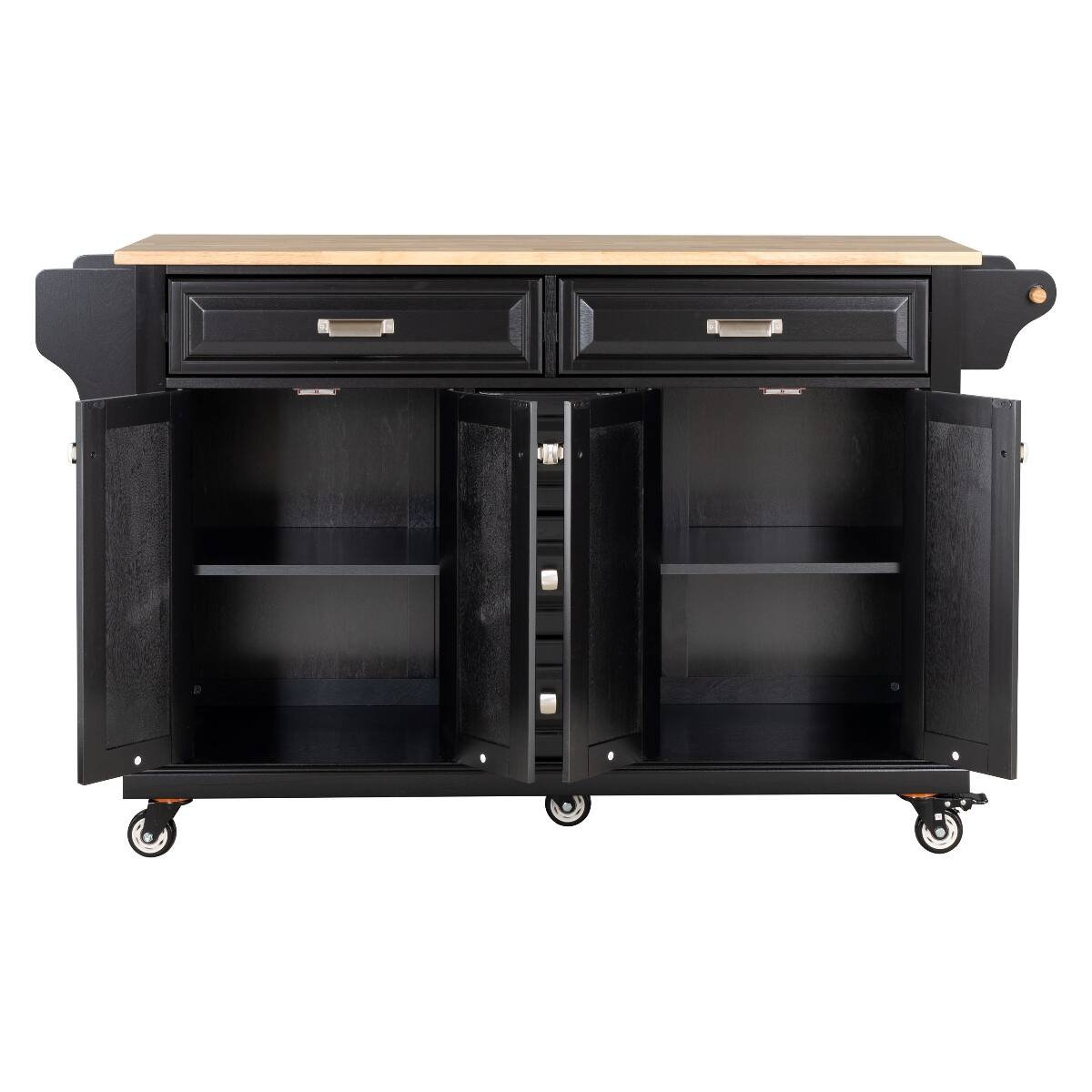 Alt View 6. Loheer - Loheer Black Kitchen Island with Storage Cabinet Rubberwood Countertop Kitchen Cart 5 Drawers Dining Room - Black.