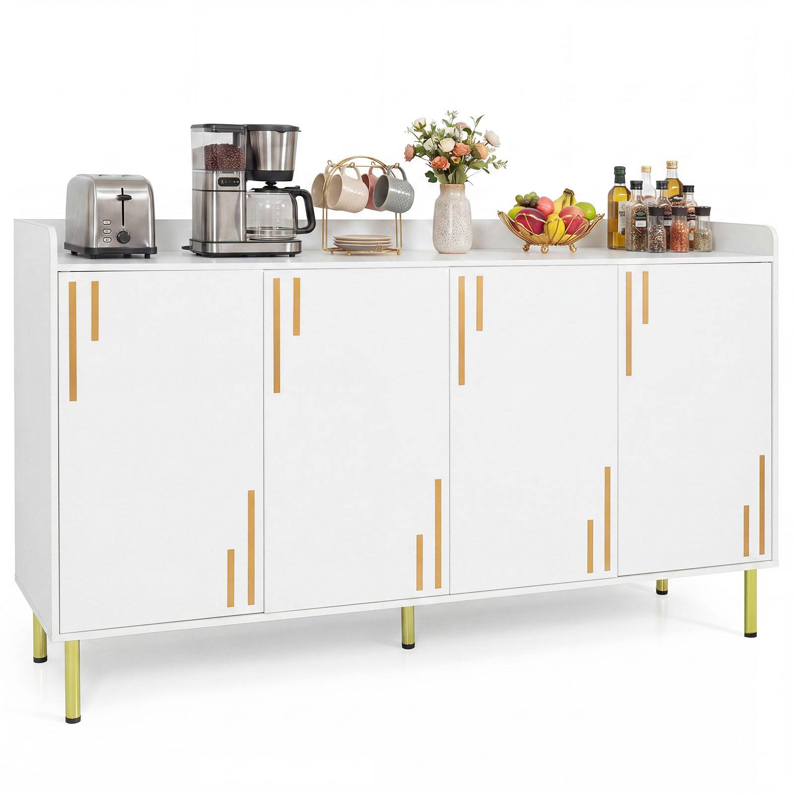 Alt View 1. Costway - Costway Buffet Cabinet, 55" Long Sideboard with 4 Doors, 5 Metal Legs for Living Room - White.
