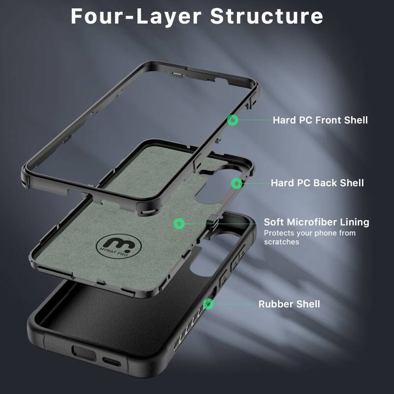 Four-Layer Structure
Hard PC Front Shell
Hard PC Back Shell
Soft Microfiber Lining
Protects your phone from scratches
Rubber Shell