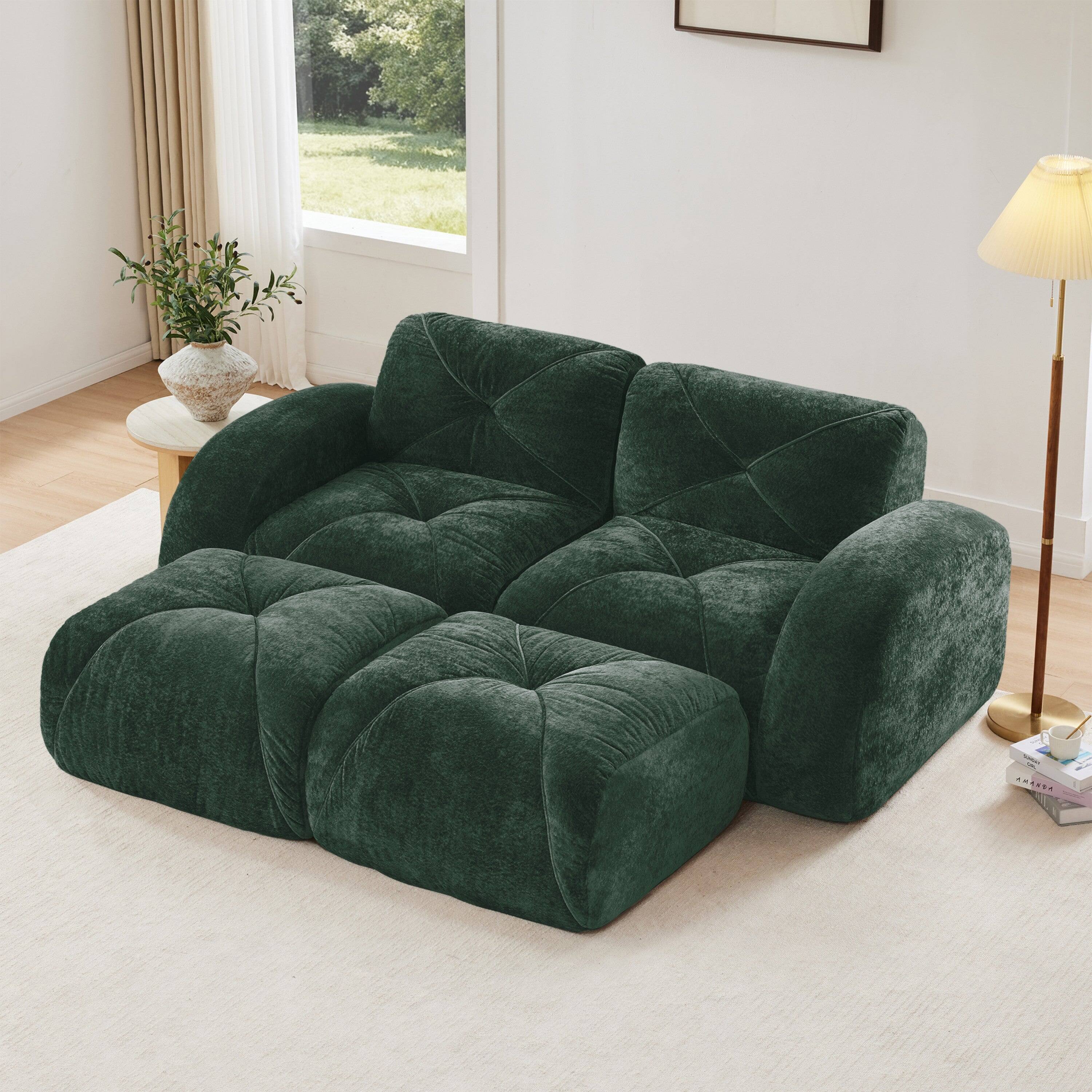 Alt View 2. Boyel Living - 110 Inch Boneless Modular Sectional Sofa Velvet Tufted 32D Foam No Assembly Anti Slip For Study Home Theater - Green.