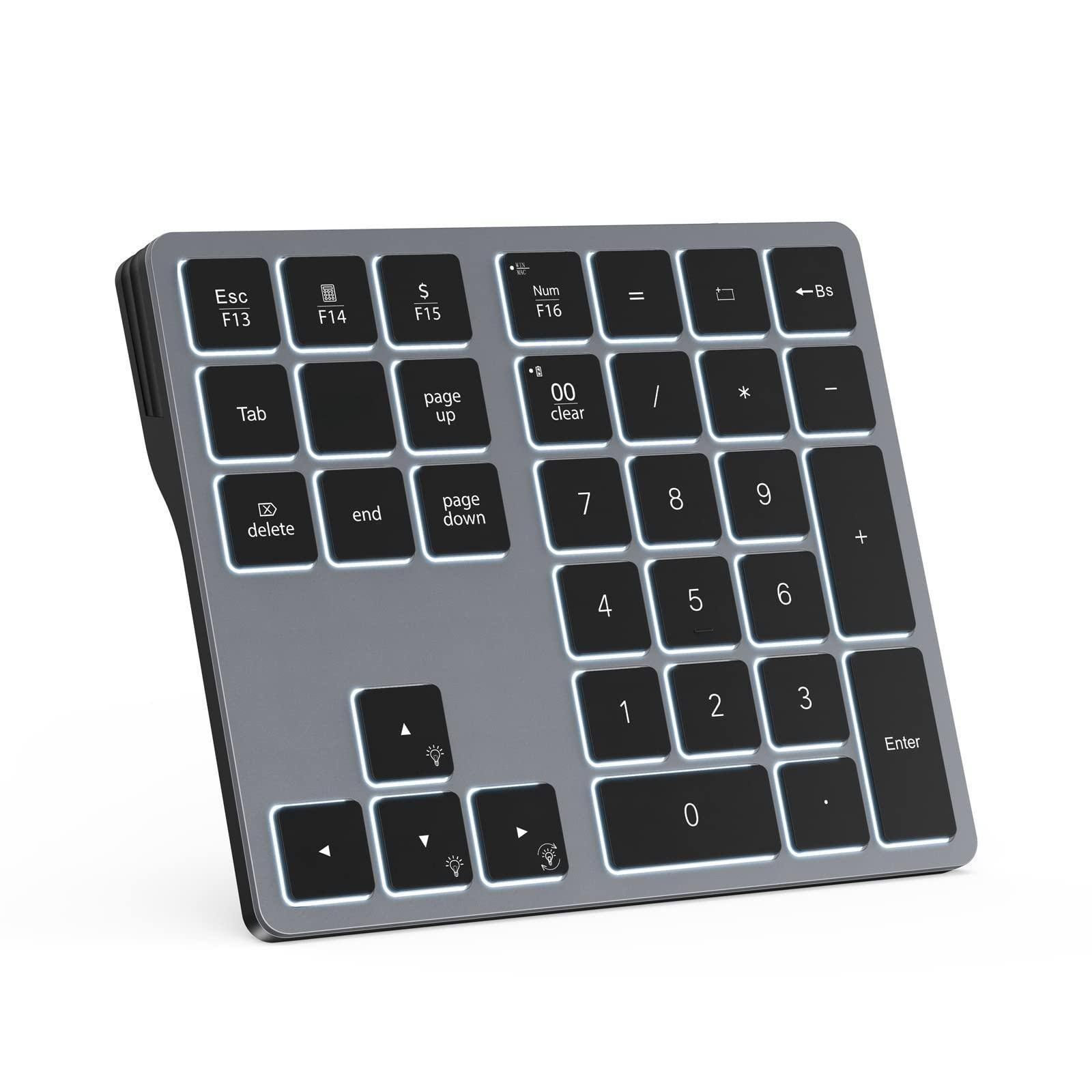 Pacoar Cade - & Usb Wireless Numeric Keypad For Laptops Pc Computers Macbooks Tablets Dual Mode Number Pad 34 Keys With 7-color - Space Grey-Bluetooth