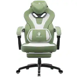 Dowinx - Gaming Chair Fabric Breathable, Ergonomic Office Chair with Adjustable Headrest and Massage Lumbar Support - Green