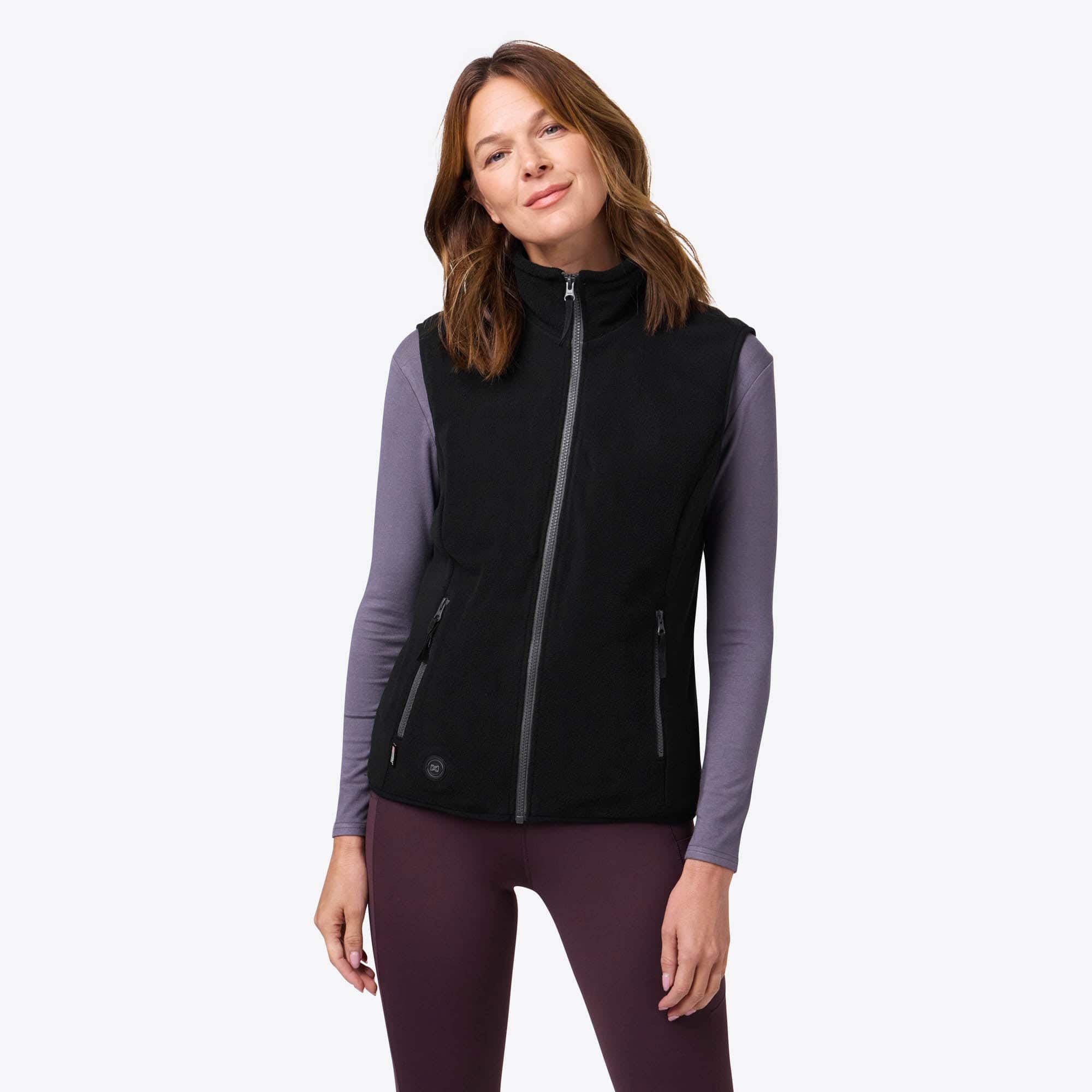 Front. Mobile Warming - Women's Trek Heated Fleece Vest - Black.