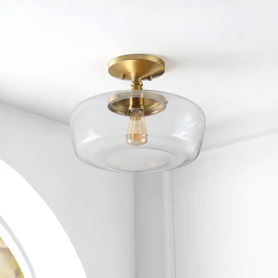 Jonathan Y Marfa 14" 1 Light Modern Farmhouse Schoolhouse Frosted Glass ...