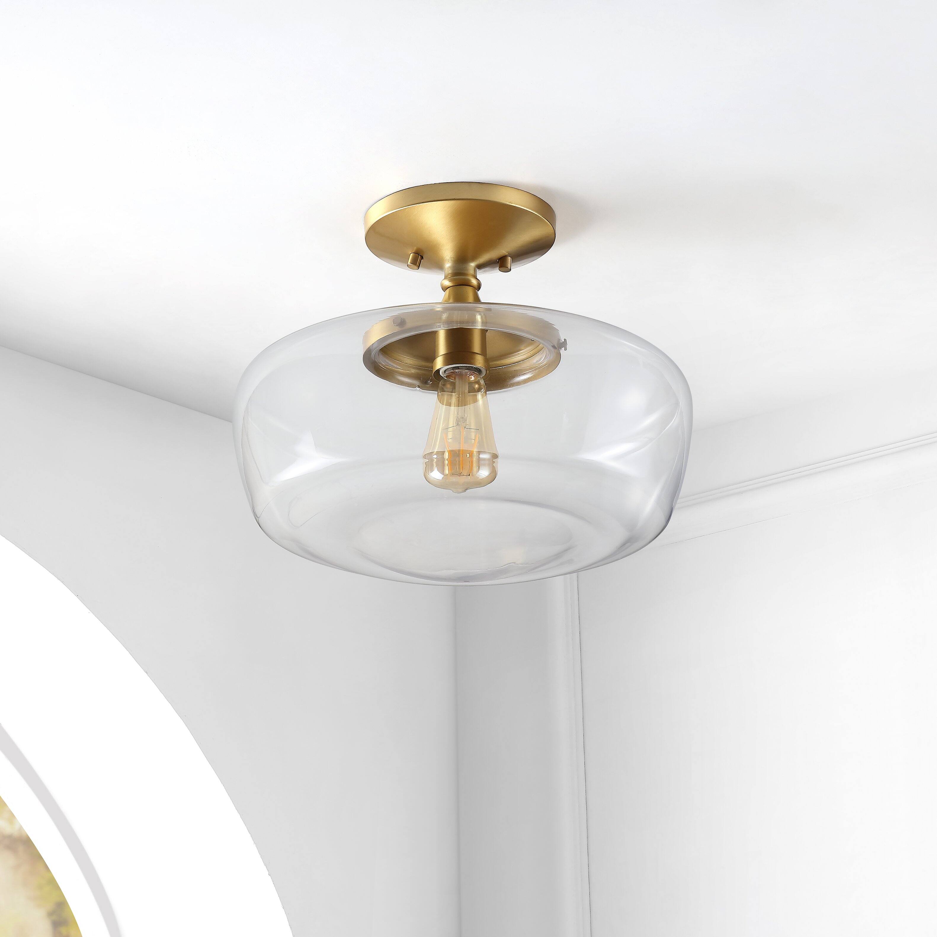 Jonathan Y Marfa 14" 1 Light Modern Farmhouse Schoolhouse Frosted Glass ...