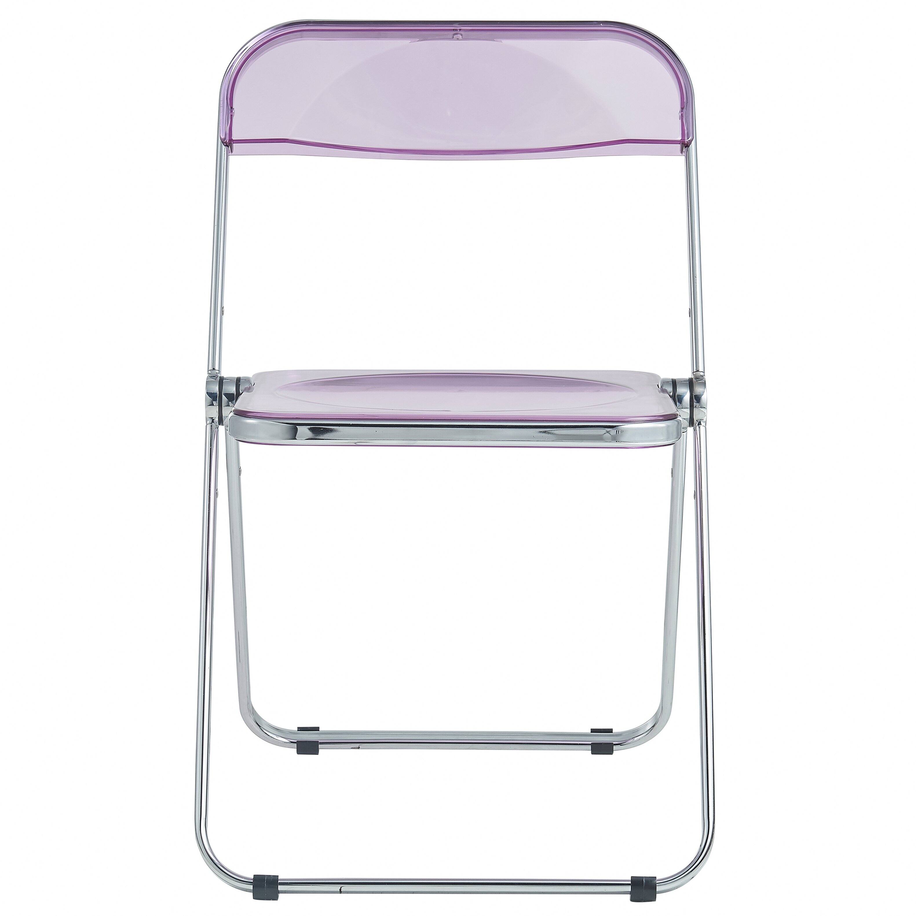 Alt View 3. LeisureMod - Lawrence 2-PCS Clear Accent Chair, Folding Acrylic Design with Chrome Frame, Portable Assembled Seating - Magenta.