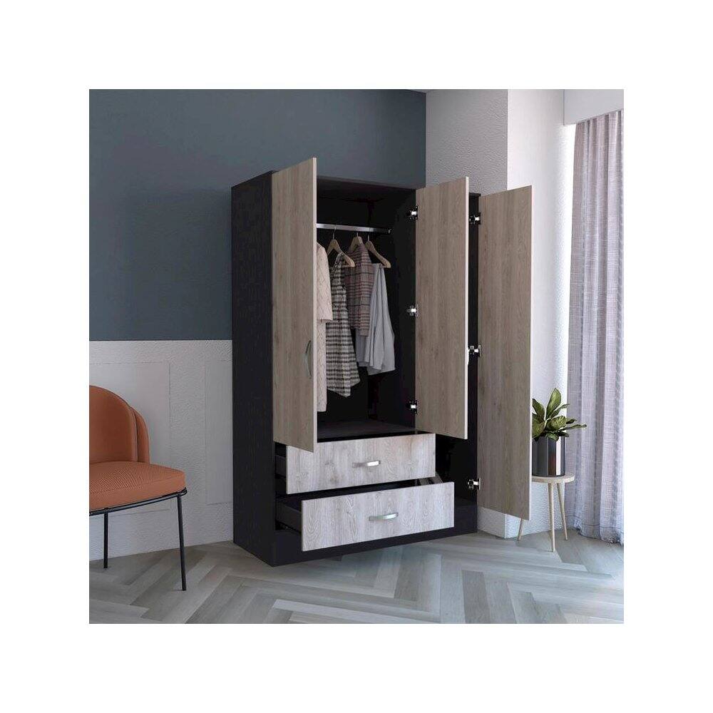 Alt View 3. TuHome - Bolton 120 Mirrored Armoire Black / Light Gray MDF - Black.