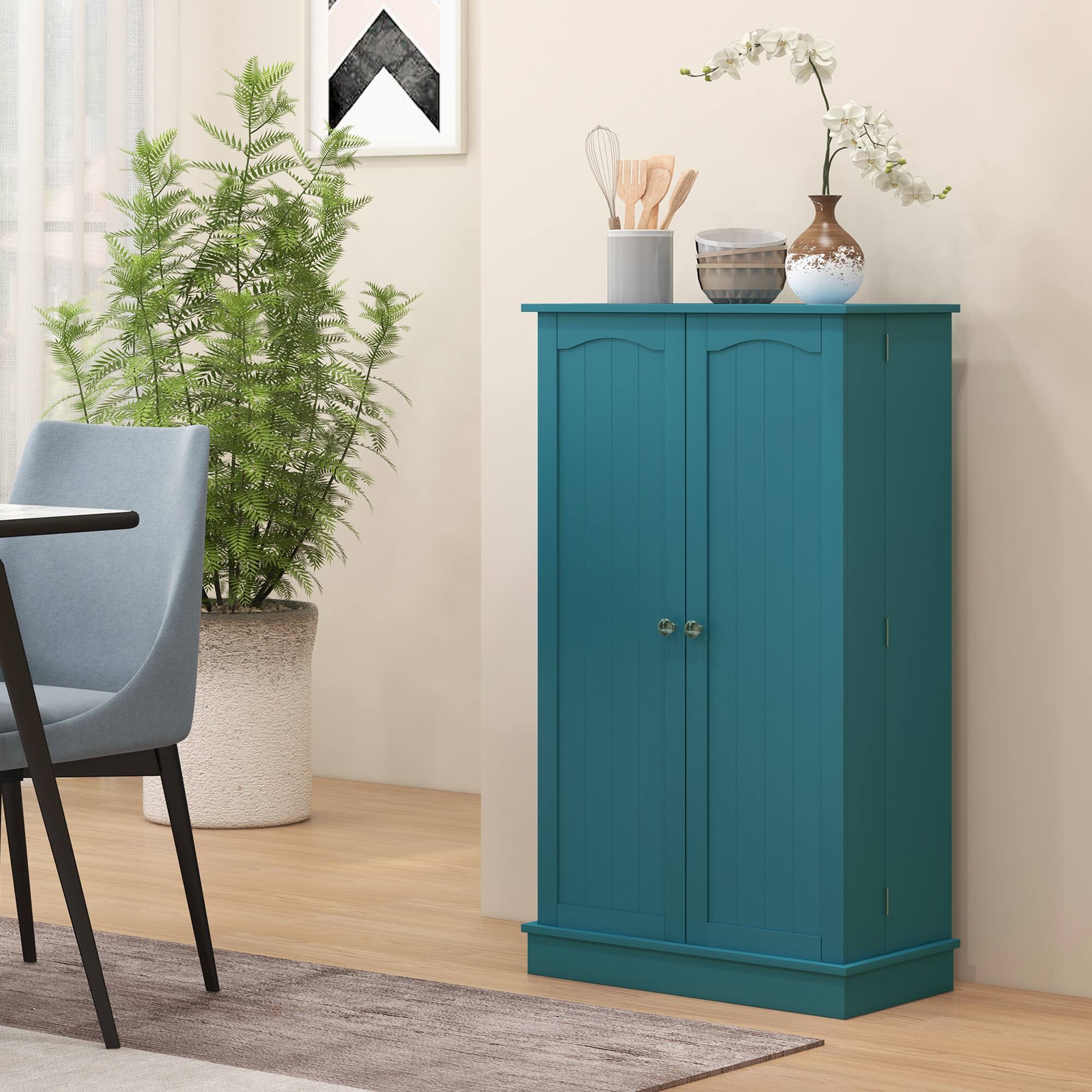 Alt View 1. Homcom - Kitchen Pantry Cabinet, Kitchen Cabinet with 12 Door Shelves, Double Doors - Blue.
