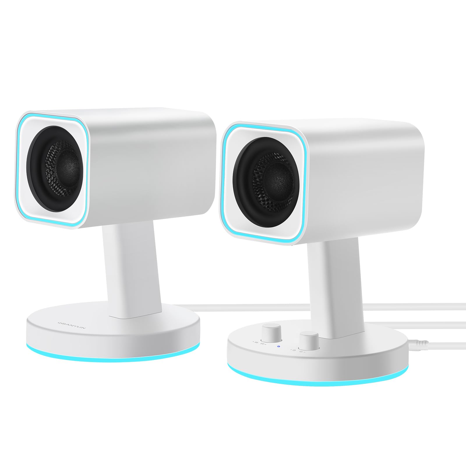 Cozy Serene - Usb Light Sw202 24w Computer Gaming Speakers With 3 Eq Modes (game/movie/music) Dynamic 3d Surround Sound 16bit Dac - SW202 White-2.25"