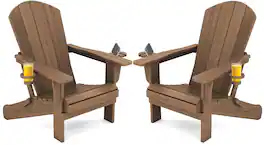 SERWALL - Adirondack Chairs Set of 2 with Cup Holders,Composite Adirondack Chairs,HDPE Outdoor Chairs - Brown