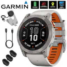 Garmin - Fenix 7X Pro Solar, Sapphire, Titanium, Gray/Orange w/ Accessories Bundle - Titanium - (2023)