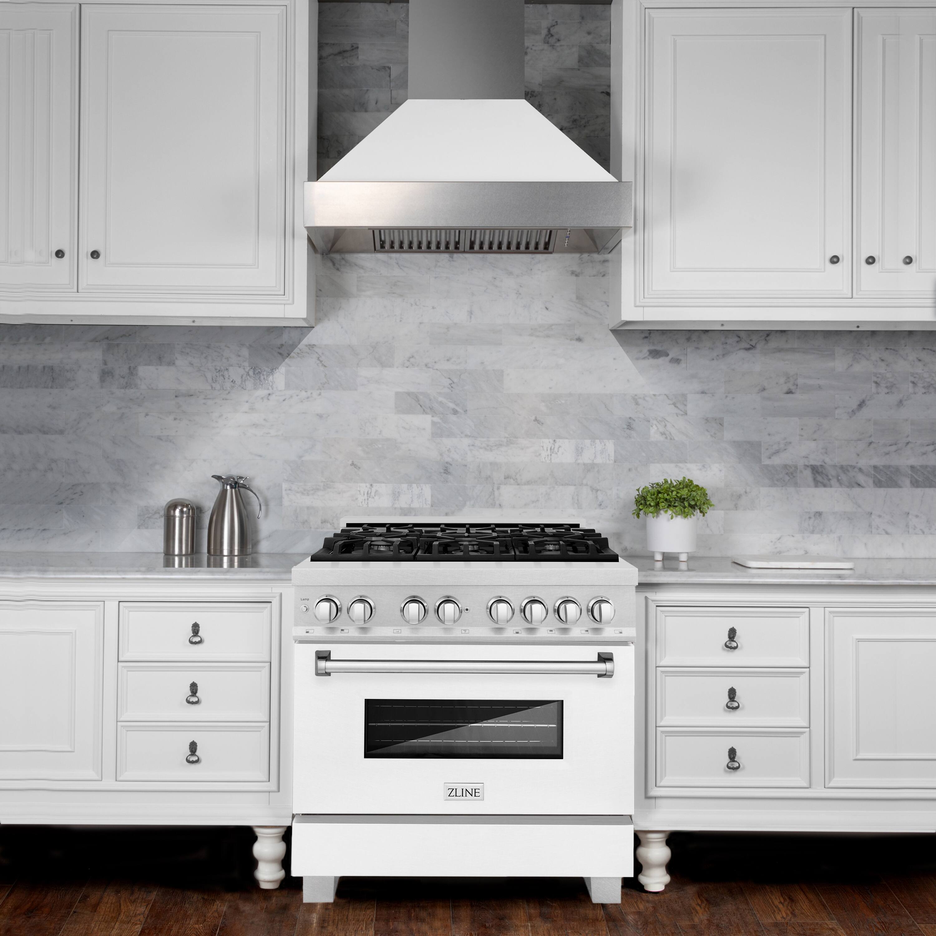 Alt View 6. ZLINE - ZLINE 36 in. Legacy Dual Fuel Range in Satin Stainless Steel w/ White Matte Door (RAS-WM-36) - Matte White.