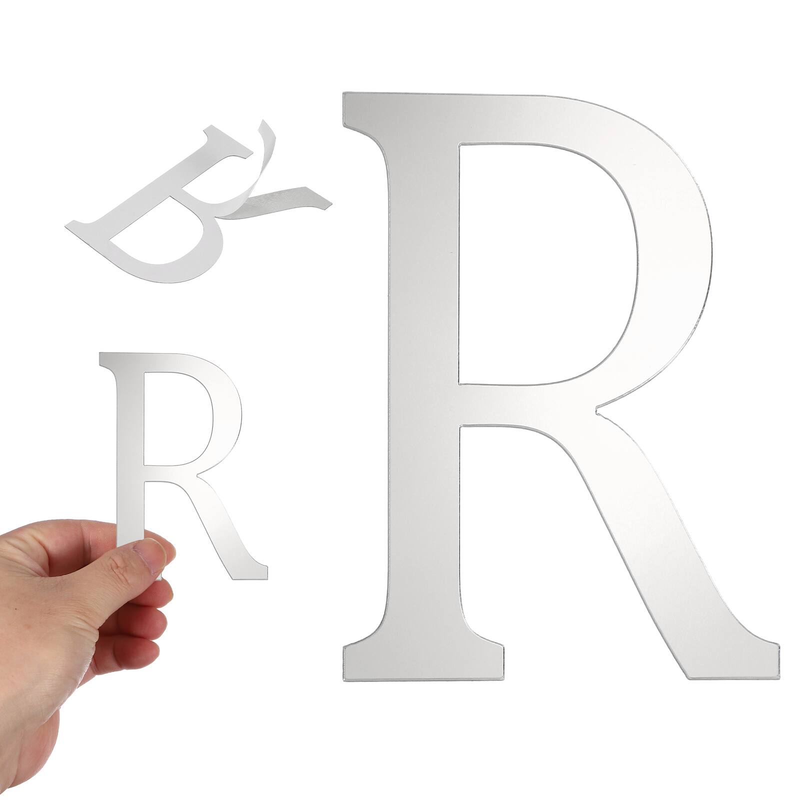 Front. Unique Bargains - 3D Alphabet Mirror Wall Sticker, 4" Acrylic Letter R Self-Adhesive Home Decor for Living Room, Bedroom - Silver.