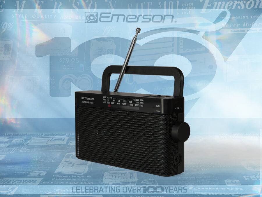 A SILVER GMERSOA L CUE $10! JL SALE Emerson STYLE QUALITY AND BEAUTY Emerson WORLDS B0 TM Verer Hefor 92 192 $19.95 15 @Emerson AMPMEND Rado W8 AM FM 182,400 520 87 600 90 900 H4 1200 100 104 1500 182.550 1700 108 M M: H BATT VOL Kmeron Vangunrd POR B-transistor radio PH aerson our of this world 20.88 CELEBRATING OVER YEARS FEtorscr O

EMERSON
STYLE QUALITY AND BEAUTY
$19.95

EMERSON
CELEBRATING OVER 100 YEARS