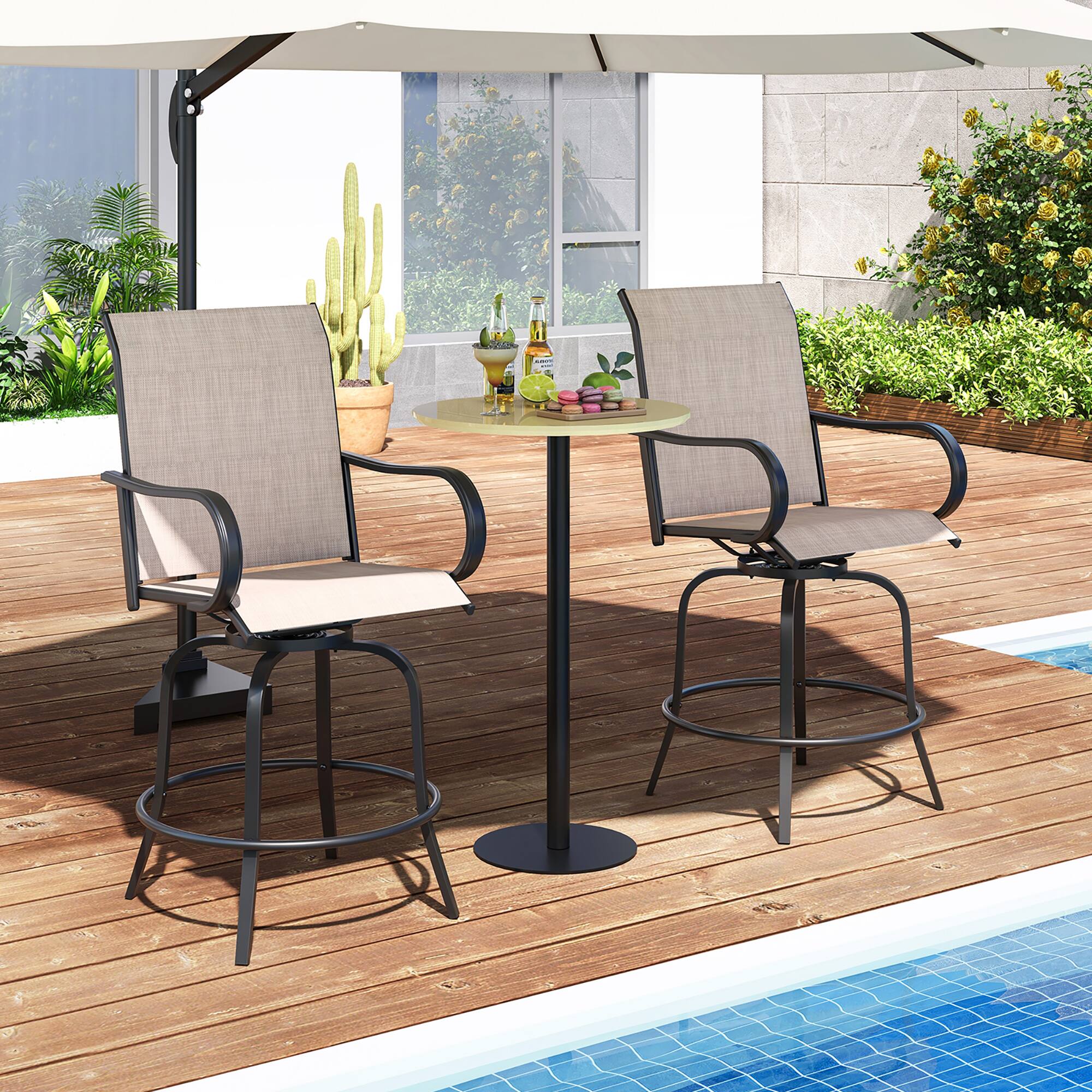 Alt View 1. Gymax - Gymax Outdoor Swivel Bar Stool Set of 2 w/Breathable Fabric and Heavy Duty Metal Frame Gray - Gray.