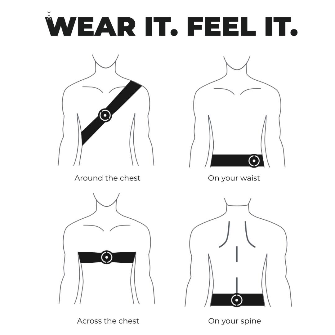 WEAR IT. FEEL IT.

1. Around the chest
2. On your waist
3. Across the chest
4. On your spine