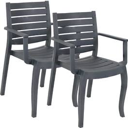 Sunnydaze - Illias Plastic Stackable Patio Armchair - Set of 2 - Gray