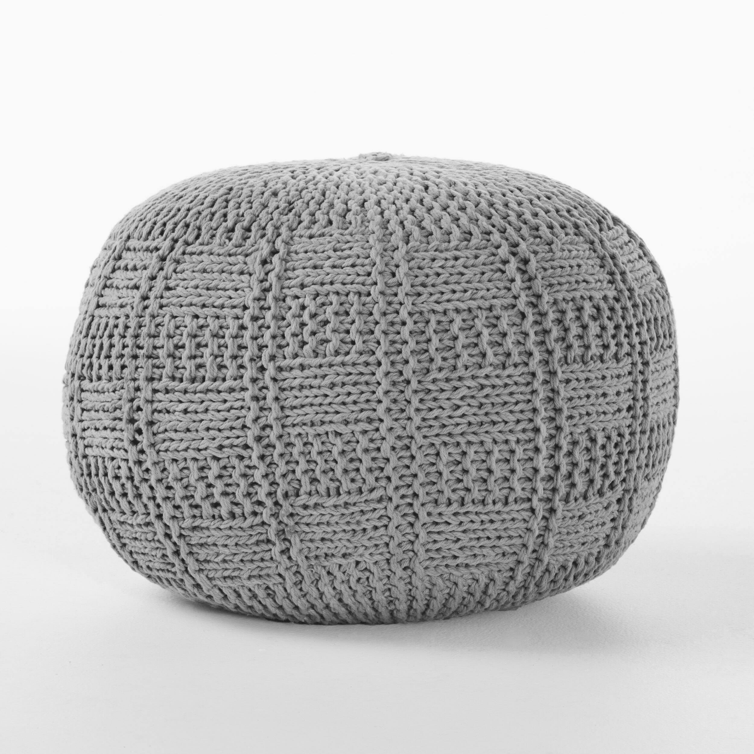 Alt View 1. GOODSILO - Modern Knit Weave Round Pouf Ottoman - Soft Cotton Upholstery, Versatile Seating and Footrest for Living Room Decor - Cotton.
