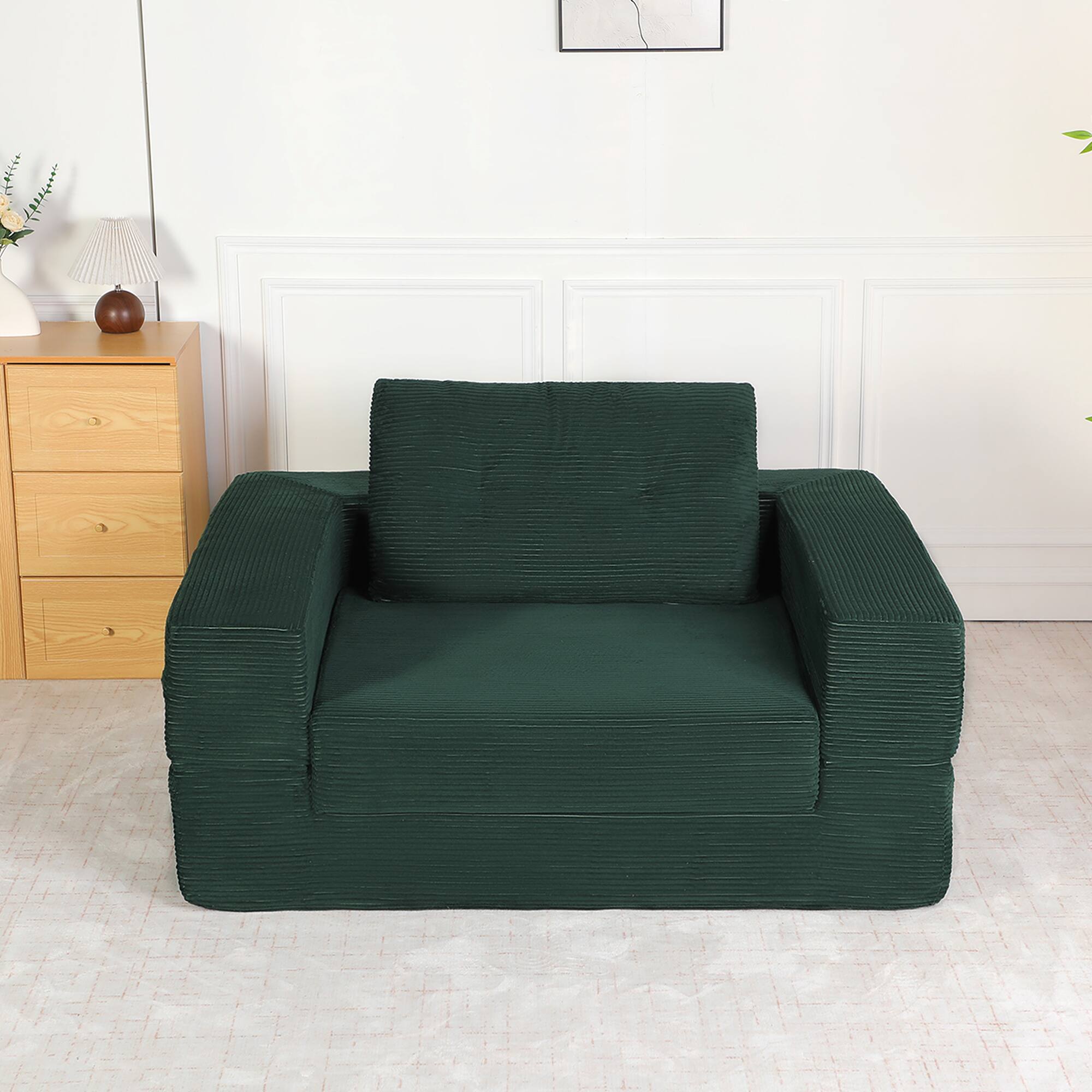 Angle. Whisen - 3-in-1 Couch: Compression Sofa Bed for Adult & Pets, Corduroy Fabric, No Assembly Required - Dark Green.
