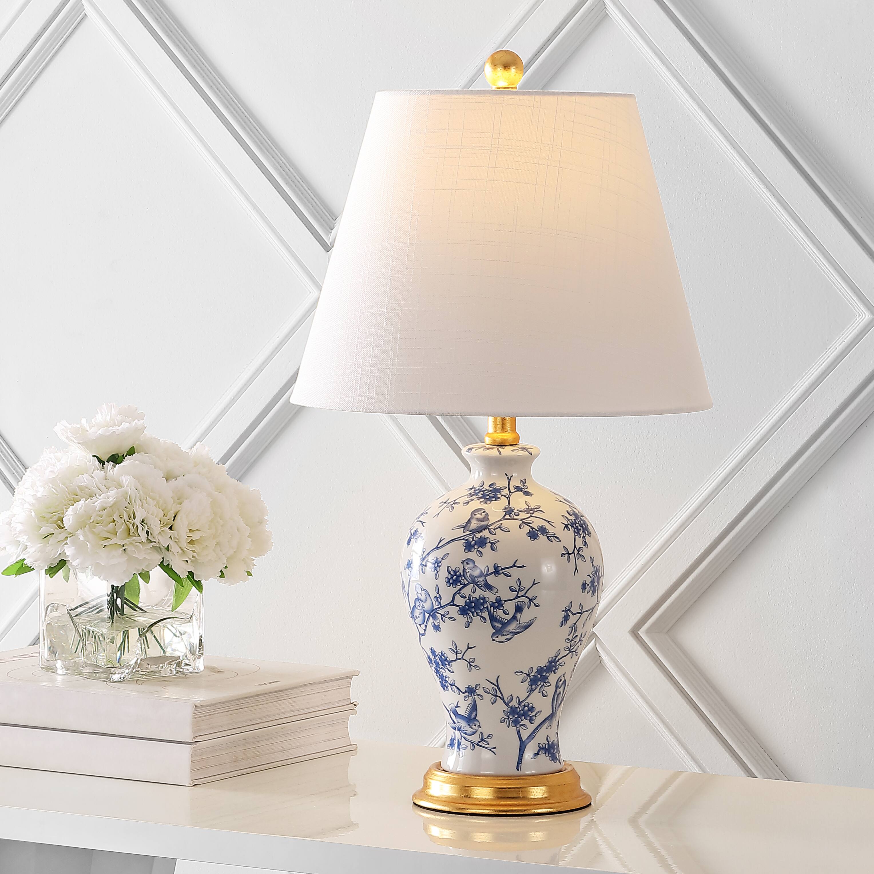 Alt View 1. Jonathan Y - Grace 24" French Country Cottage Ceramic/Iron Floral Urn LED Table Lamp, Blue/White - Blue/White.