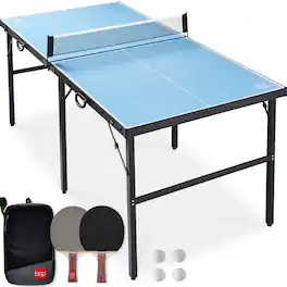 Best Choice Products - 6x3ft Portable Ping Pong Table Game Set, Folding Table Tennis w/ 2 Paddles, Balls - Light Blue