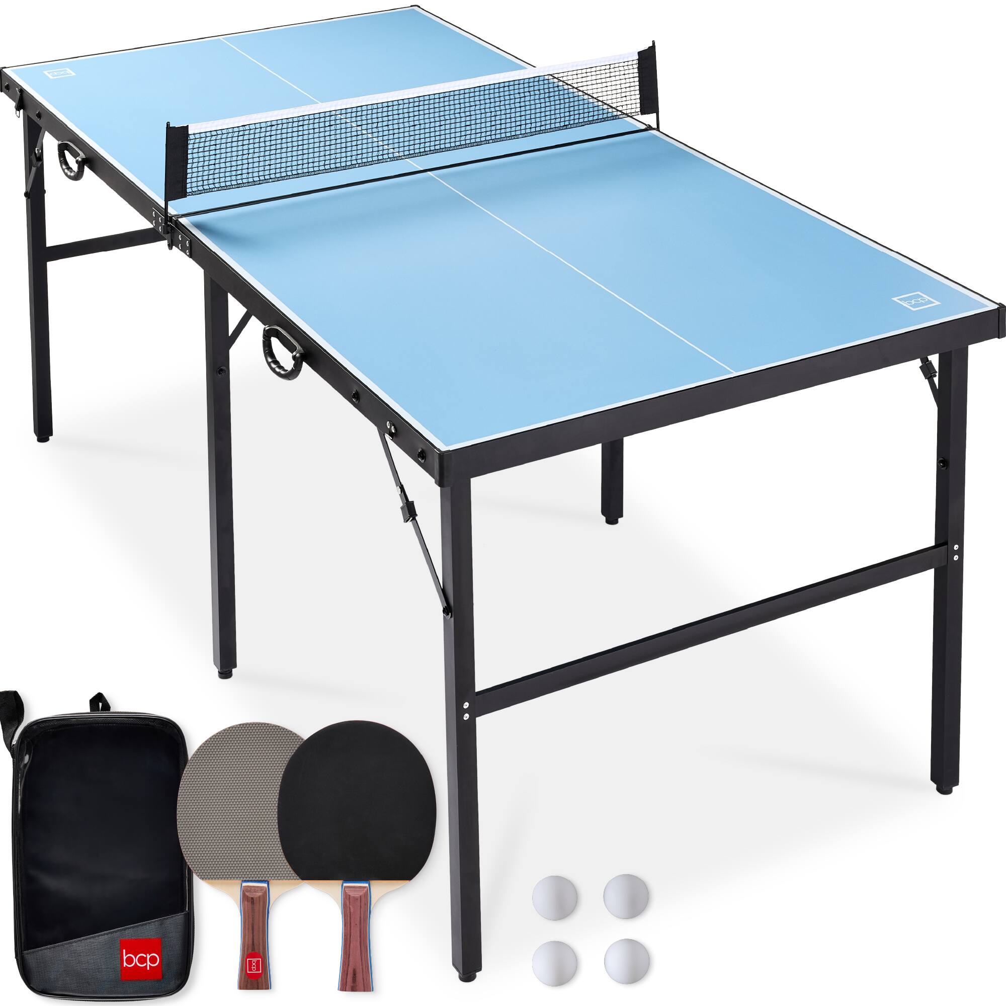 Best Choice Products - 6x3ft Portable Ping Pong Table Game Set, Folding Table Tennis w/ 2 Paddles, Balls - Light Blue