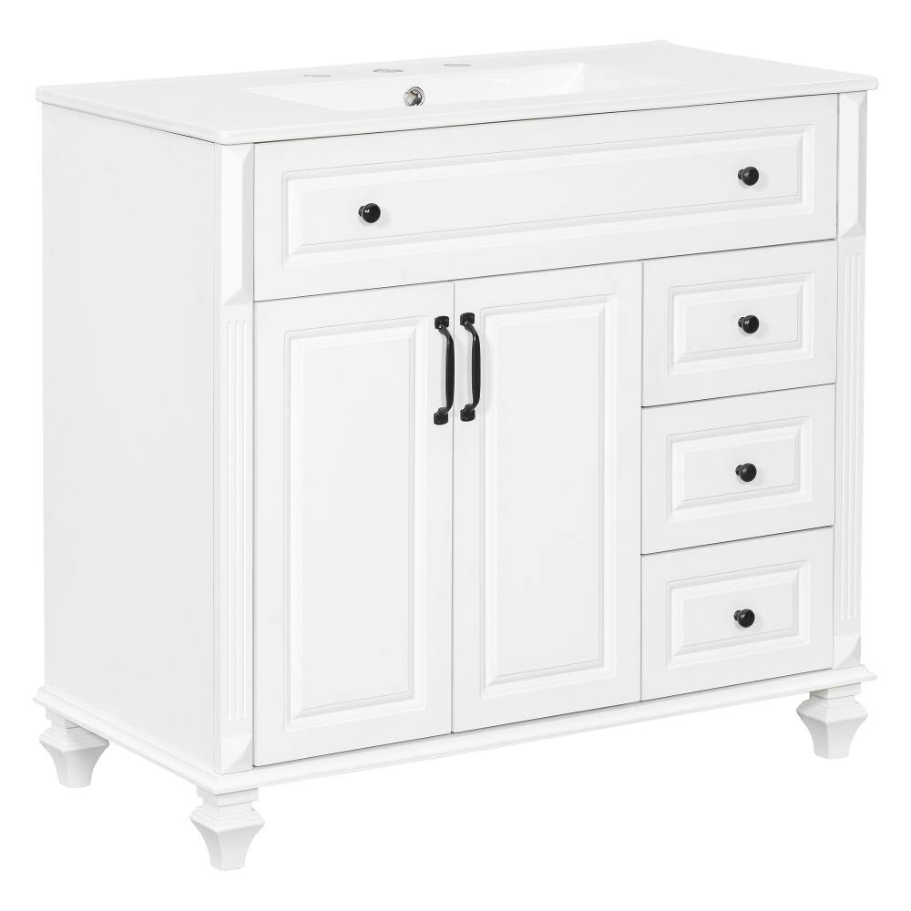 Alt View 10. Loheer - Loheer 36 inch bathroom vanity with sink, white solid wood bathroom cabinet, 3 drawers 2 doors - White.