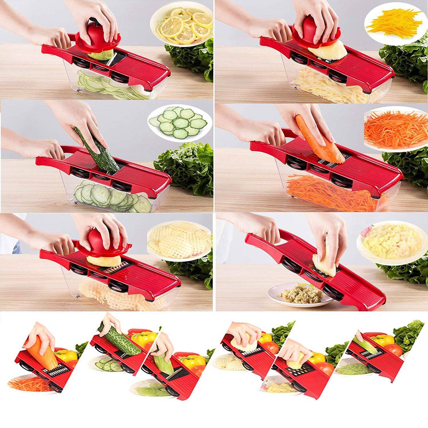 Alt View 10. Fitnate - Mandolin Slicer Food Cutter Vegetable Chopper Grater Peeler with 6 Blades - Red.