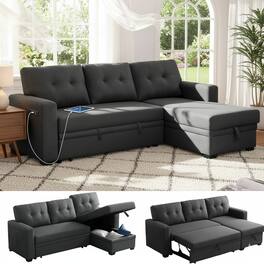 Tiramisubest - Convertible Sofa Bed Couches for Living Room, Sleeper Sofa with Pull Out Couch Bed (Dark Grey) - Dark Gray