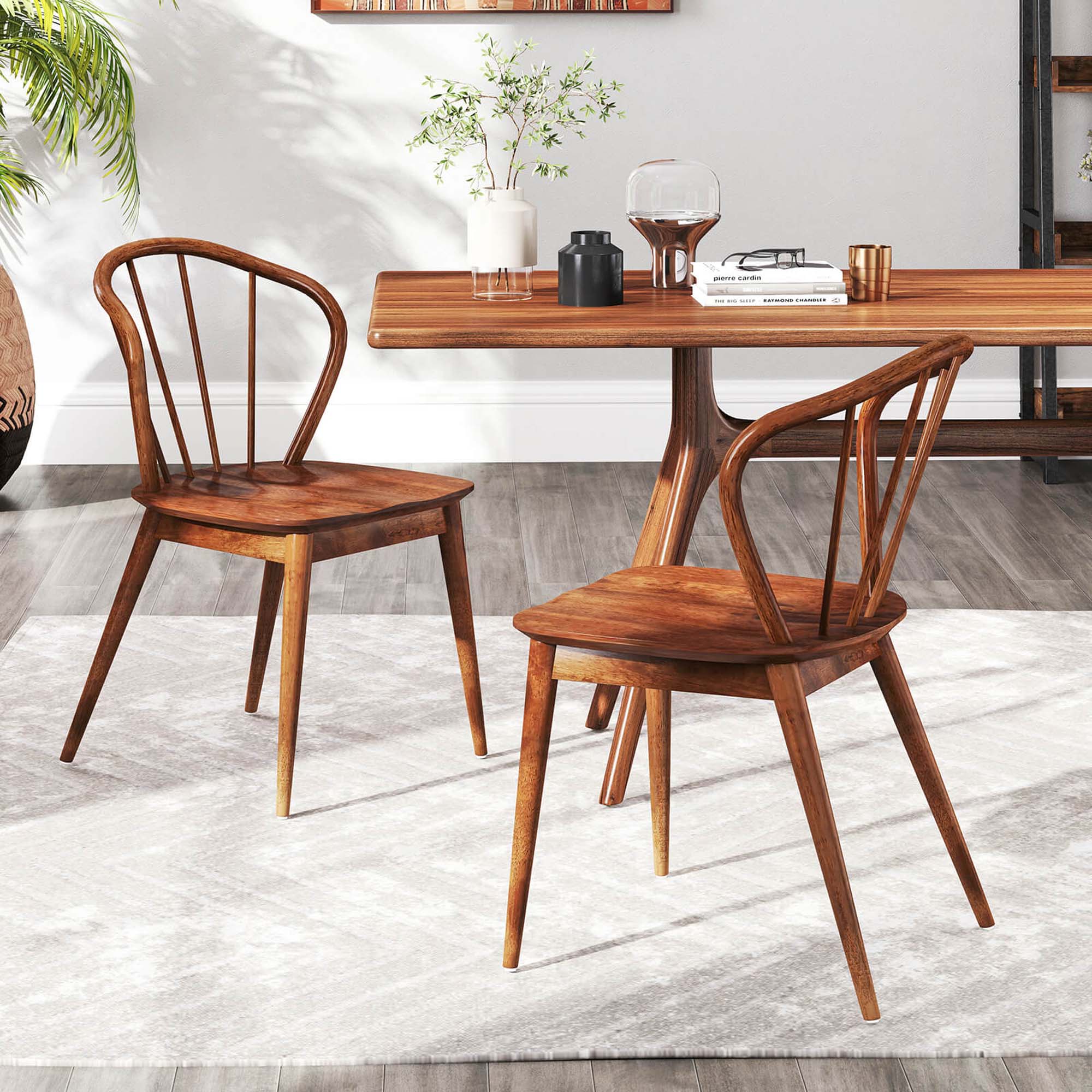 Alt View 1. Costway - Costway Wooden Dining Chair Set of 4 with High Spindle Back Rubber Wood Legs Wide Seat - Walnut.