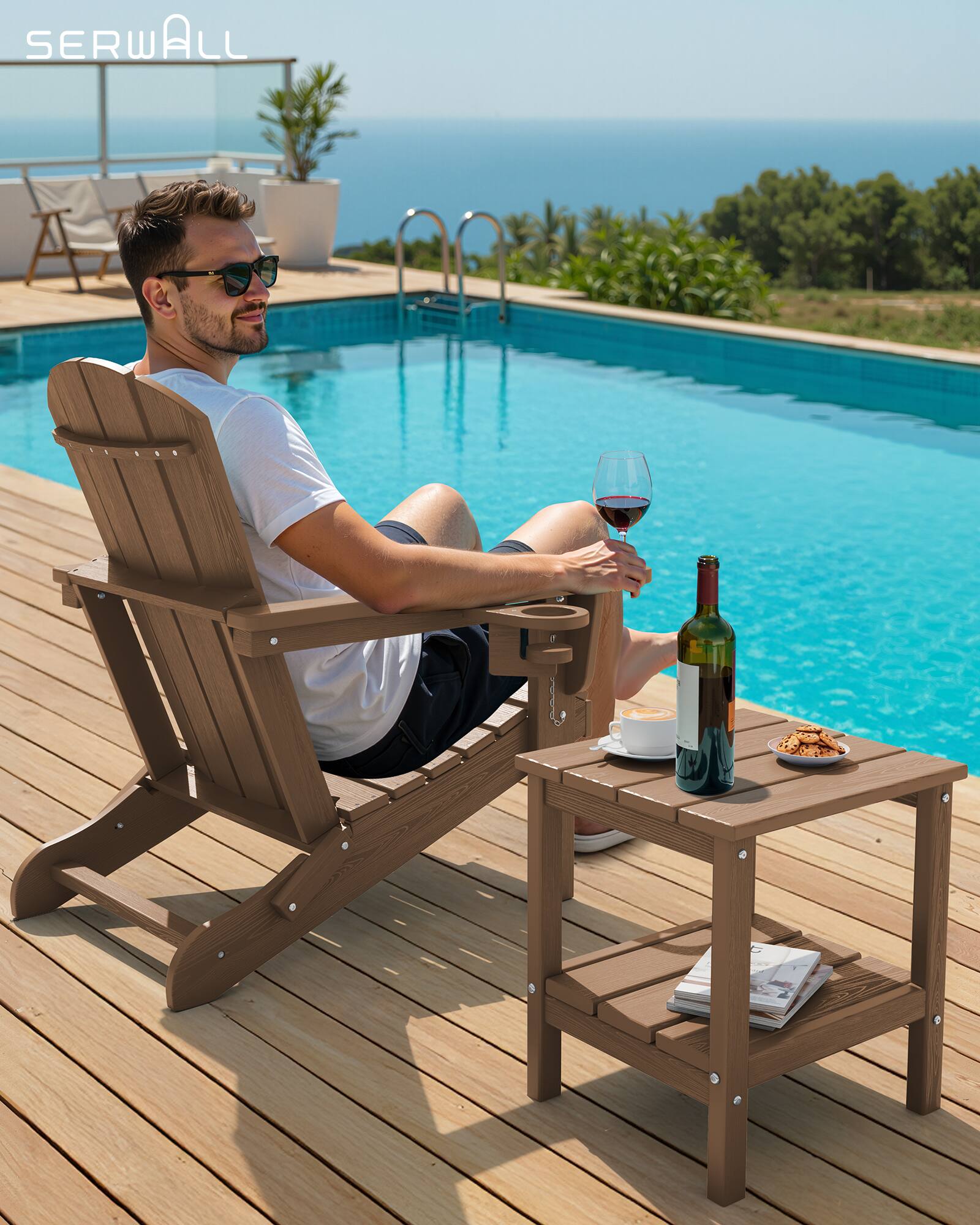 SERWALL HDPE Double Layer Outdoor Side Table, All Weather Adirondack ...