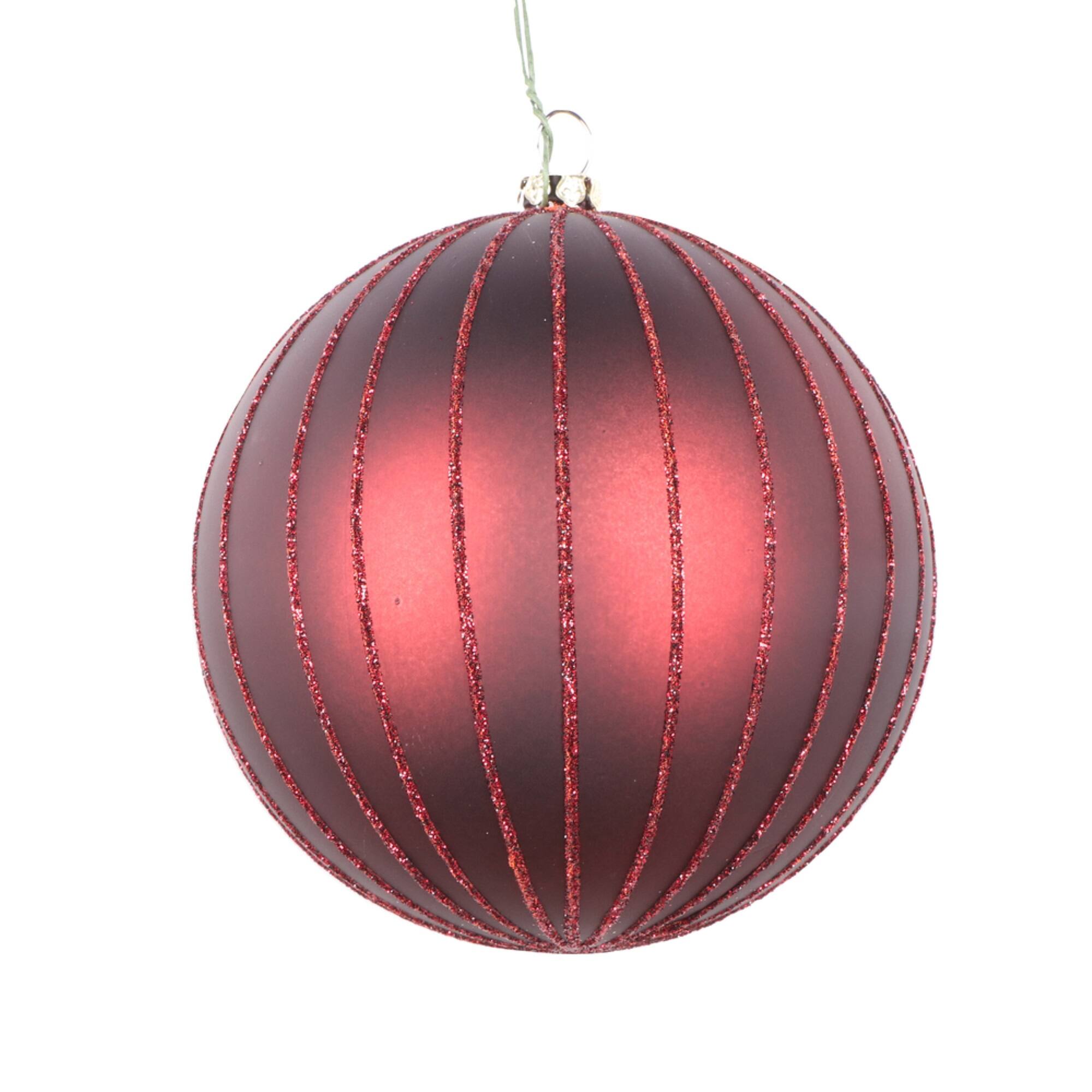 Front. Vickerman - 4" Burgundy Matte Glitter Ball Ornament 4 bag - Burgundy.